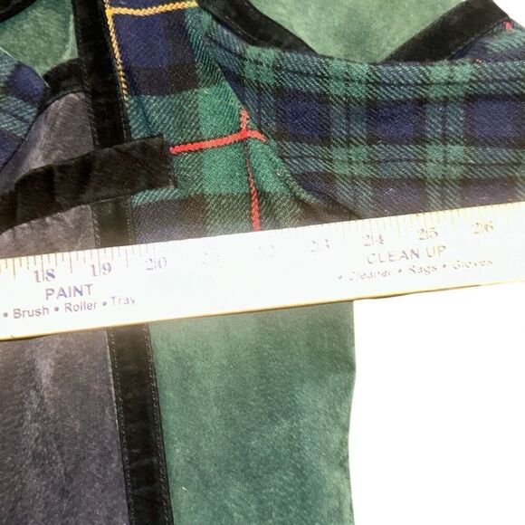 Vintage women 20W Brandon Thomas Plaid Suede Patchwork Blazer Jacket Green Blue - Picture 5 of 12